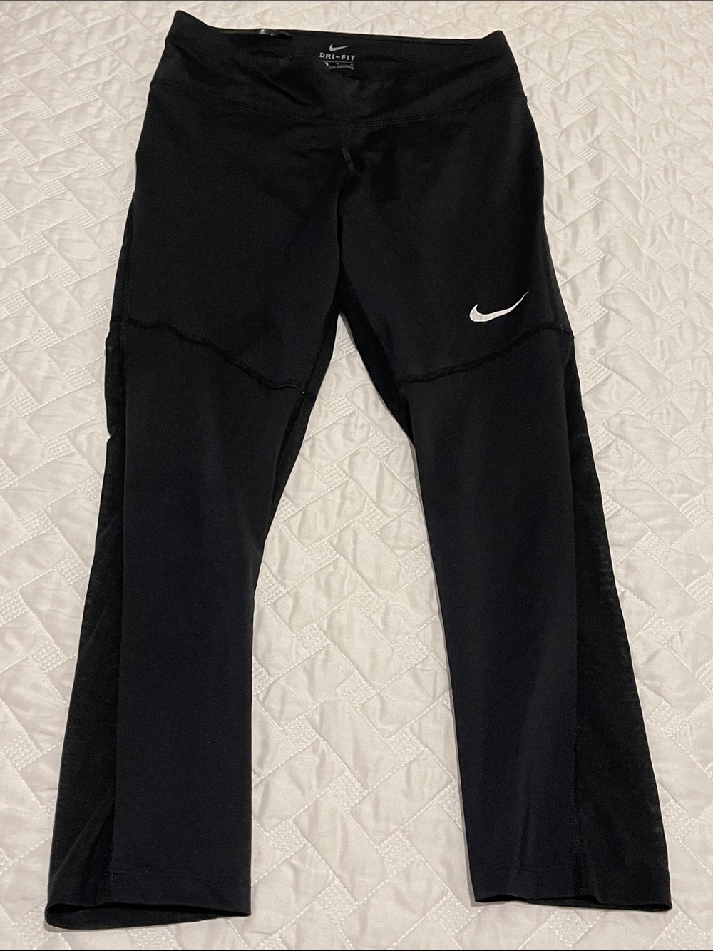 Nike Black Leggings with White Swoosh mesh legs
